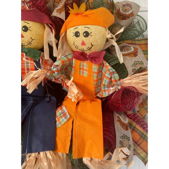 Fall Scarecrow Wreath – Harvest Couple Door Decor – Handmade Autumn Wreath - Picture 3 of 10
